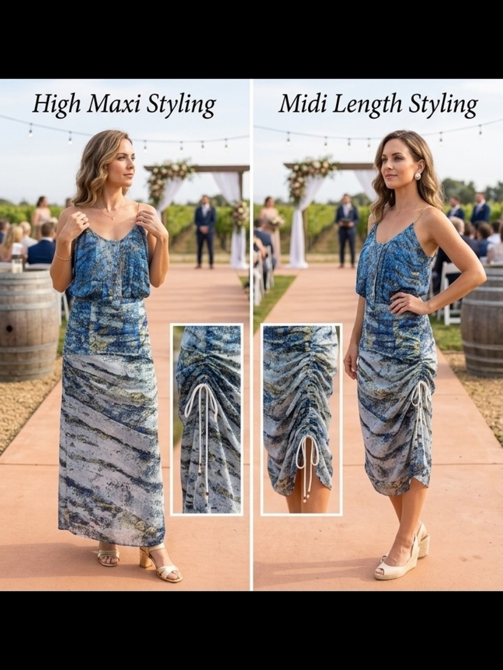Adjustable Blue Marble-Print Convertible Maxi Dress